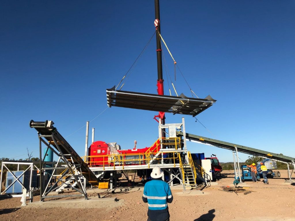 Hard Bakka Rigging team installing mining structure components in Queensland using crane rigging systems.