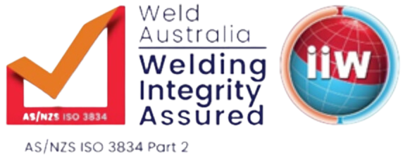 Weld Australia certification logo for AS/NZS ISO 3834 Part 2, ensuring welding integrity and quality standards.