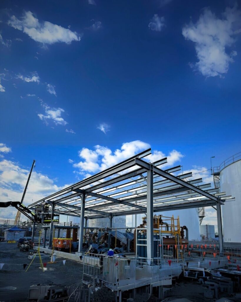 Steel rigging of shelter structures at Snowy Hydro site in Hunter Valley